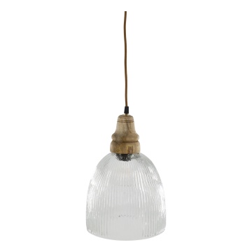 Lustra din sticla si lemn de mango, H33/D23cm, 40W