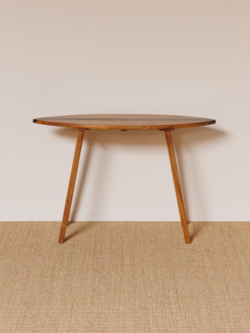 Masă consolă în stil eclectic din lemn de mango, maro, cu blat în formă de placă de surf, dungă neagră și picioare înclinate, 80 x 110 x 40 cm, „Surf” - Img 5