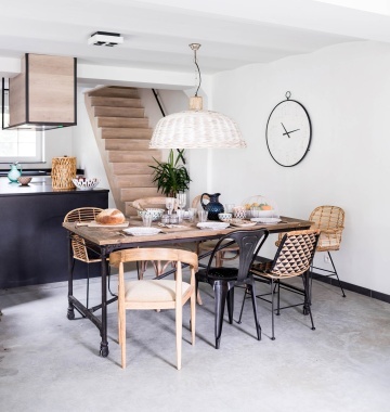 Masă de dining în stil industrial, din lemn masiv și metal, „Tapestry Small” - Img 2