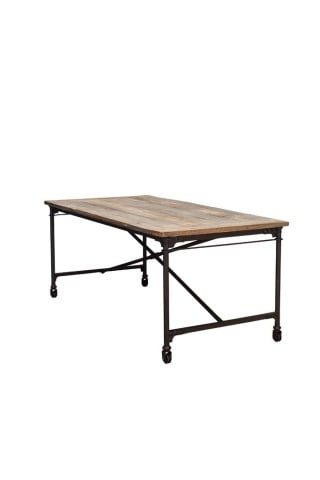Masă de dining în stil industrial, din lemn masiv și metal, „Tapestry Small”