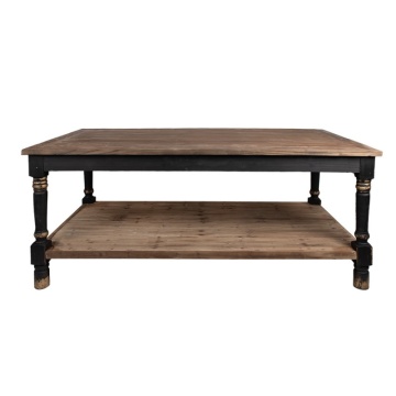 Masă de prezentare shabby chic din lemn, natur, cu raft inferior și picioare strunjite, finisaj negru antichizat, 85 x 200 x 100 cm, „Clarisse”