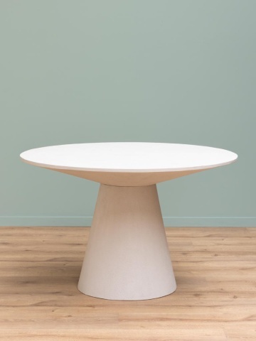 Masă dining rotundă din lemn, alb, 4–5 locuri, cu picior central conic, 76 x 120,5 cm, „Calla” - Img 3