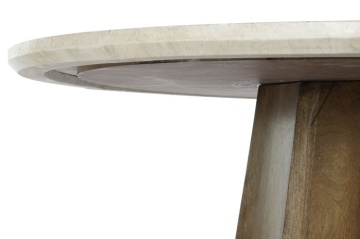 Masă dining rotundă din lemn de mango, natur, 4–5 locuri, cu blat din marmură și picior central, 78 x 120 cm, „Elaris” - Img 4