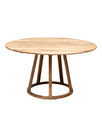 Masă dining rotundă din lemn de mango, natur, 6 locuri, cu bază circulară, 76 x 145 cm, „Round”