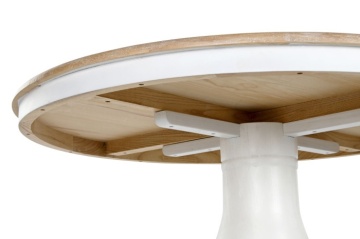 Masă dining rotundă din lemn de ulm, natur, 4–5 locuri, cu picior central strunjit, 76 x 120 cm, „Amely” - Img 4