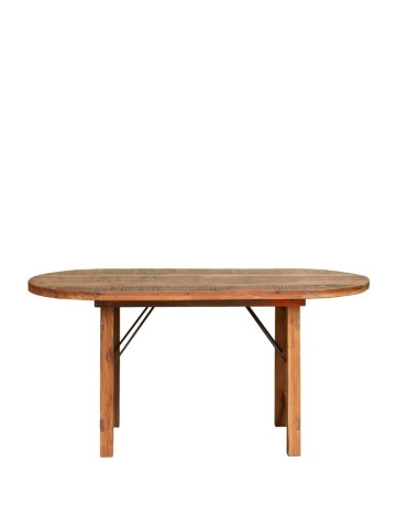 Masă pliabilă ovală din lemn reciclat și metal, cu blat patinat și picioare pliabile, natur, finisaj vintage, 165×77.5×71 cm, „Marolles" - Img 1
