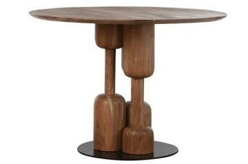 Masă rotundă de dining din lemn de acacia și metal , finisaj natur