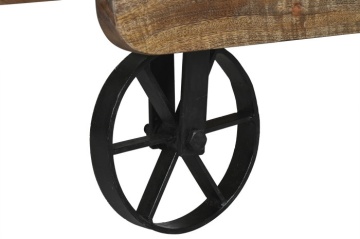 Măsuță de cafea dreptunghiulară din lemn de mango, natur, cu blat din lamele, pe roți, finisaj mat, 32 x 130 x 80 cm, „Rolven” – Ethnic Collections - Img 4