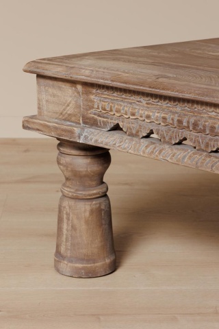 Măsuță de cafea dreptunghiulară din lemn de mango sculptat manual, natur, cu picioare strunjite, finisaj patinat, 45 x 188 x 95 cm, „Mia” - Img 5