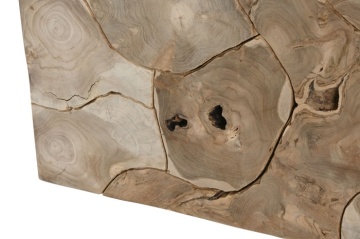 Măsuță de cafea dreptunghiulară din lemn de tec, natur, cu rondele de lemn îmbinate, finisaj natural, 40 x 120 x 76,5 cm, „Verna” – Ethnic Collections - Img 4