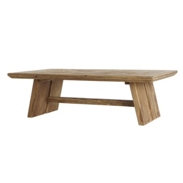 Măsuță de cafea dreptunghiulară din lemn reciclat, natur, cu blat în model chevron și picioare înclinate, 40 x 130 x 70 cm, „Taviro” - Img 2