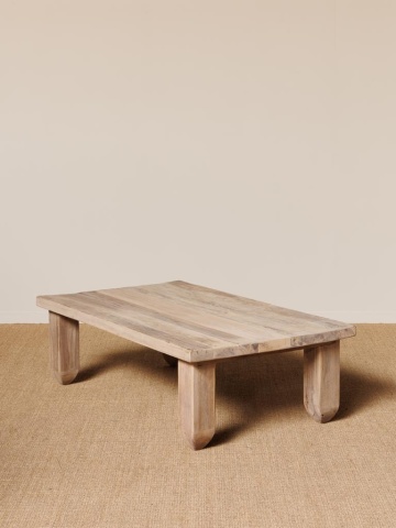 Măsuță de cafea dreptunghiulară din lemn reciclat, natur, cu picioare masive rotunjite la capăt, 48 x 150 x 90 cm, „Noe” – imagine 3