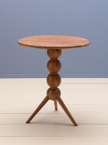 Măsuță de cafea rotundă din lemn de mango, cu picior central decorat cu sfere etajate, natur, finisaj satinat, 65×76 cm, „Bilabo" - Img 2