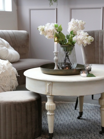 Măsuță de cafea shabby chic pe roți, crem antichizat, "Marie Antoinette" - Img 5