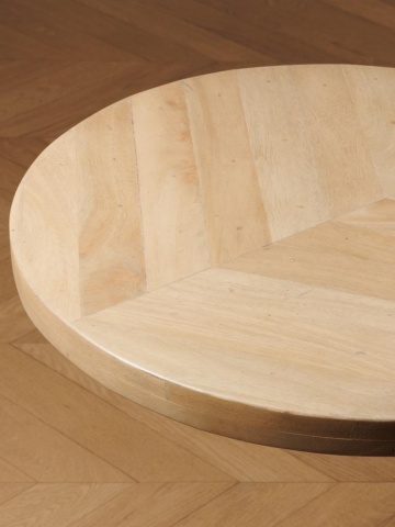 Măsuță laterală din lemn de mango, natur, rotundă, cu blat în model de parchet și picior lateral pe bază rotundă, 51 x 44 cm, „Parquet” - Img 5