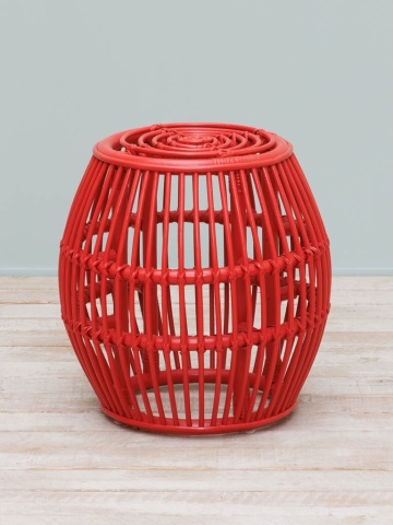 Măsuță laterală rotundă din ratan, roșu, cu blat în spirală și corp tip butoi, 44 x 43 cm, „Passoa” - Img 3