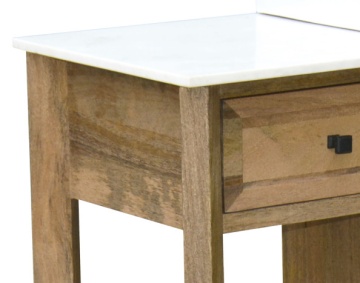 Mobilier de baie din lemn masiv de mango și blat ceramic alb, chiuvetă inclusă, 2 sertare și 2 polițe, 120 x 50 x 82 cm, „Marble" - Img 6