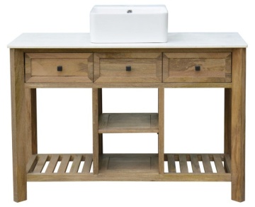 Mobilier de baie din lemn masiv de mango și blat ceramic alb, chiuvetă inclusă, 2 sertare și 2 polițe, 120 x 50 x 82 cm, „Marble" - Img 2