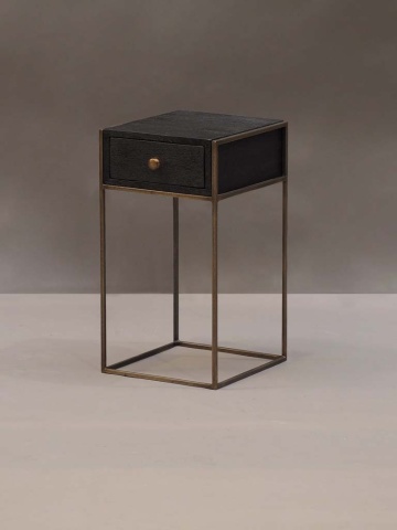 Noptieră din lemn de mango, negru, cu sertar și cadru din metal auriu, 57 x 31 x 35 cm, „Black” - Img 2