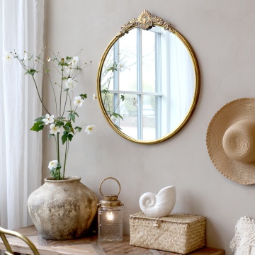 Oglindă de perete cu ramă decorativă, aspect vintage, H66/L60/W3 cm - Img 2