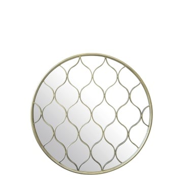 Oglindă de perete, rotundă, din metal, cu ramă aurie