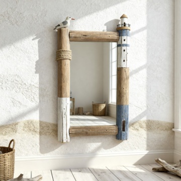 Oglindă decorativă 3D de perete din lemn reciclat și sticlă, 45×5×77 cm, „Lighthouse" - Img 2