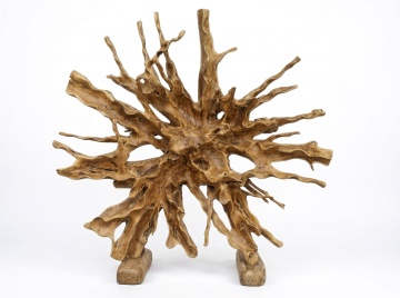 Paravan decorativ din lemn masiv de tec, maro, finisaj natural, 180 x 180 x 30 cm, „Pernes”