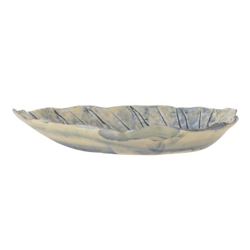 Platou de servire din ceramică, în formă de frunză, natur cu detalii albastre în relief, „Rowan", 32,5 x 26,5 x 4,5 cm - Img 2