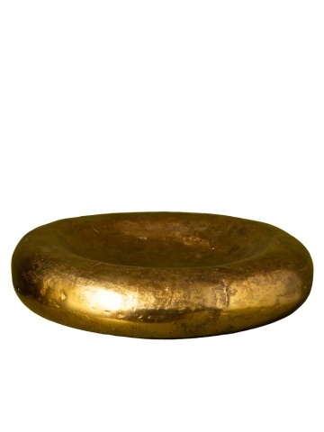 Platou decorativ din aluminiu, auriu, formă rotundă bombată, finisaj patinat, 9 x 39 cm, „Craterium”