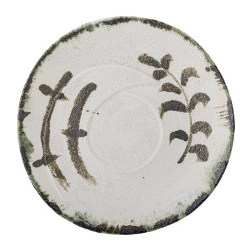 Platou decorativ din ceramică artizanală, alb, cu motiv botanic și bordură decorativă, 44x6 cm, „Hadyn"