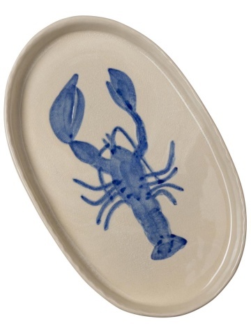 Platou oval din ceramică cu homar albastru, 29×18 cm