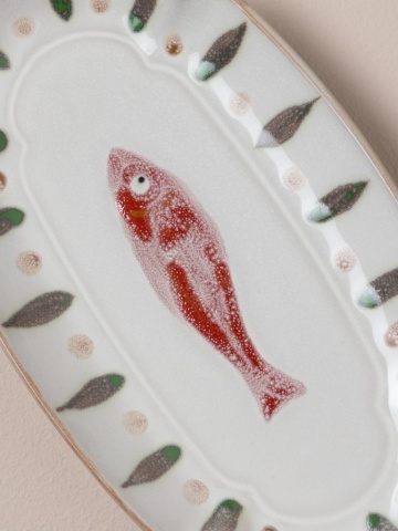 Platou oval din ceramică, roșu, 23×12 cm, "Marine" - Img 5