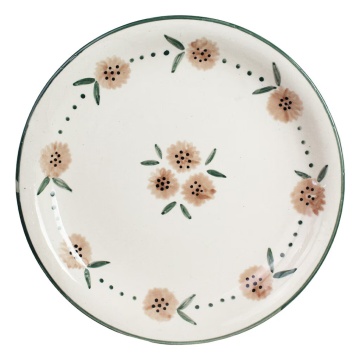 Platou rotund din ceramică pictată manual, Ø 37 x H 4,3 cm, alb, „Melina"