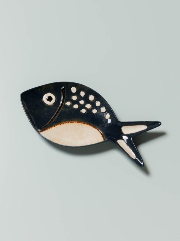 Platou servire albastru, din ceramica, forma de peste, Bubble - Img 2