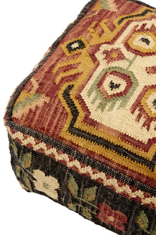 Puf kilim pătrat din iută, multicolor, cu flori pe laturi, țesut manual, 30 x 60 x 60 cm, „Jopf” - Img 5