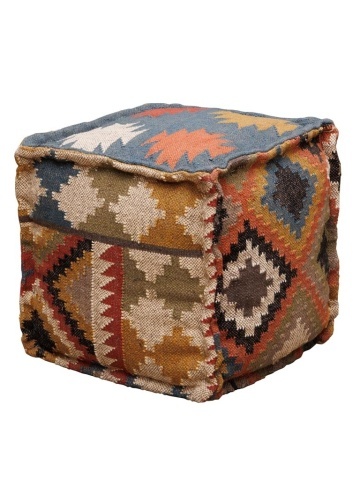 Puf multicolor, din iuta naturala si lana, Autumn Killim