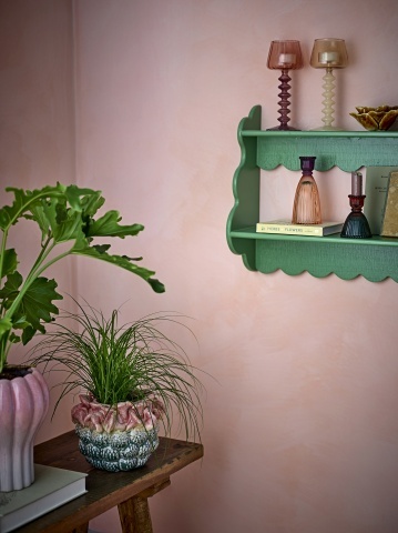 Raft vintage din lemn masiv verde, cu bordură decorativă, „Salla", 49,5 x 15 x 40,5 cm - Img 3