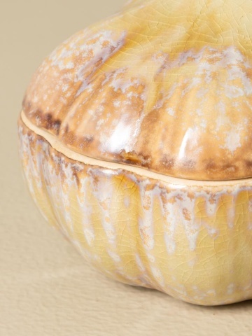Recipient din ceramică artizanală natur cu capac, formă de usturoi, 10,5 × 10 cm, „Garlic" - Img 3