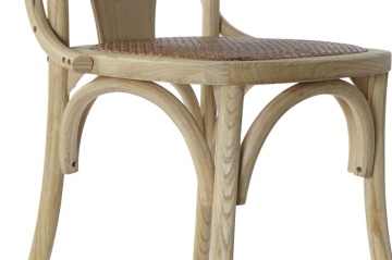 Scaun cu brațe dining din lemn masiv de ulm cu șezut împletit din rattan, 57×46×78 cm, „Brasserie" - Img 5