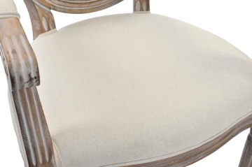 Scaun cu brațe dining din lemn sculptat tapițat cu stofă bej, 56×48×96 cm, „Elysée" - Img 4