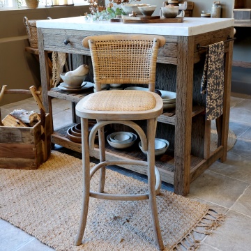 Scaun de bar cannage pentru insulă din lemn de hevea și ratan, natur, cu suport inelar pentru picioare, 92 x 40 x 45 cm, „Old French” - Img 4