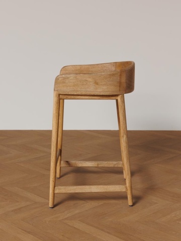 Scaun de bar din lemn de mango și bumbac, natur, cu spătar curbat și suport pentru picioare, 78 x 58 x 51 cm, „Morgen” - Img 3