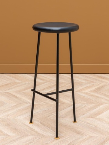 Scaun de bar înalt retro din lemn de mango și metal, albastru, cu șezut rotund și detalii aurii, 77 x Ø 32 cm, „Motta” - Img 4