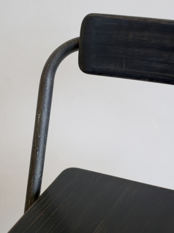 Scaun de bar pliabil în stil industrial, din lemn și metal, negru, cu spătar și suport pentru picioare, finisaj antichizat, 95 x 38 x 48 cm, „Factory” - Img 4