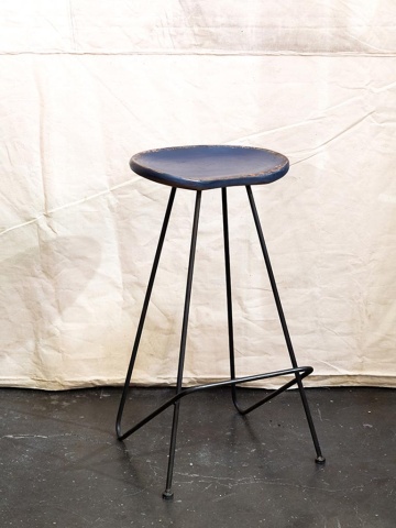 Scaun de bar vintage din metal, albastru, cu suport pentru picioare, finisaj antichizat, 73 x 43 x 40 cm, „Coven” - Img 2