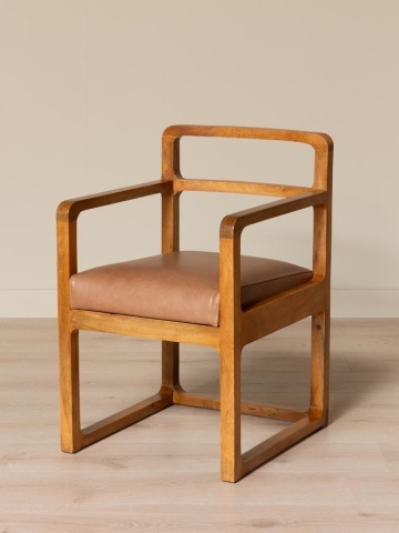 Scaun de dining din lemn de mango natur cu șezut din piele naturală și finisaj rotunjit, 84×43×56 cm, „Kalua" - Img 7