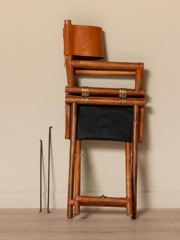 Scaun de dining pliabil din piele camel și lemn de tec cu finisaj natural, 92×58×46 cm, înălțime șezut 52 cm, „Explorer" - Img 7