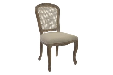 Scaun de dining shabby chic din lemn de cauciuc, cu spătar din rattan și șezut din in, „Avignon” - Img 5