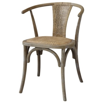Scaun dining bej din rattan, cu aspect vintage Old French
