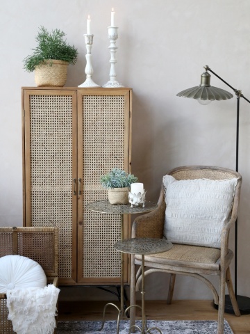 Scaun dining bej din rattan si rachita, cu aspect vintage Old French - Img 4